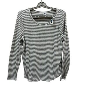 Old Navy Womens Grey White Striped Long Sleeve Scoop Neck Knit Top Large NWT